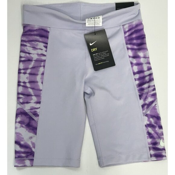 Nike Dri-Fit 9" Compression Biker Shorts Girls Medium LOT of 2 Purple/Green - Picture 2 of 8